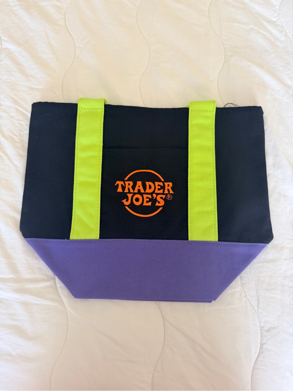 Trader Joe's Black, Purple & Lime Canvas Tote Bag - Picture 3 of 3